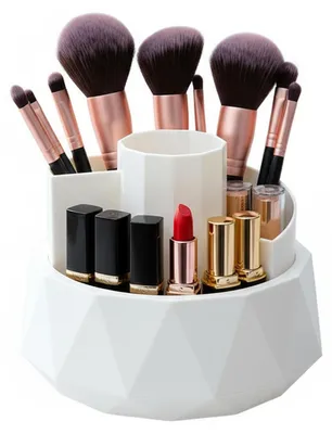 Produktbild von Drehbarer Stiftehalter/Schreibtischorganizer mit 4 Fächern zur Aufbewahrung und Organisation von Bürobedarf, Make-up und Bastelmaterialien.