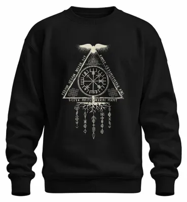 Obrázok produktu pre Vegvisir Runic Compass Nordic Viking Symbol Odin Raven Uni mikina, čierna, XL
