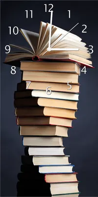 Produktbild von Wallario Design Wanduhr Bücherstapel aus Echtglas, Größe 30 x 60 cm