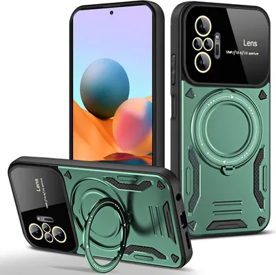 Image de Étui durable pour Xiaomi Redmi Note 10 Pro/Note 10 Pro Max, étui à deux couches avec support d'anneau et support vert