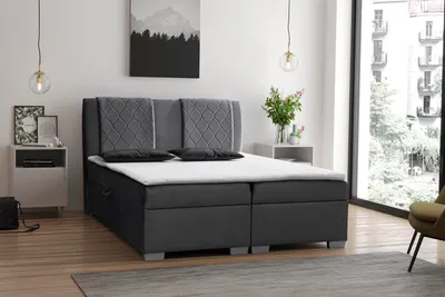 Produktbild von Boxpringbett Bett KOLUMBIA - Polsterbett mit Bettkasten 5 cm Topper, Federkernmatratze Bett (Stoff: bluvel 14 - grau, Große: 180 cm)