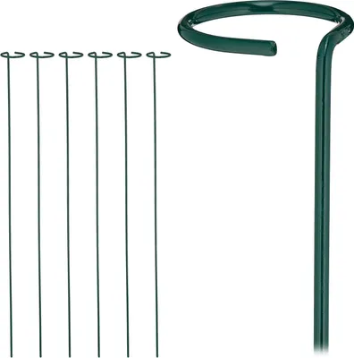 Produktbild von Relaxdays Rankhilfe 6er Set, Pflanzenhalterstab mit Blumenring, wetterfest, Blumenstütze aus Metall, 80 cm, dunkelgrün