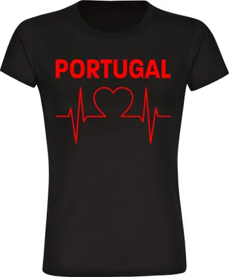 Produktbild von multifanshop Damen T-Shirt - Portugal - Herzschlag, schwarz, Größe 3XL
