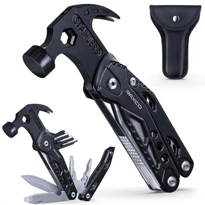 Productafbeelding van 15-in-1 multifunctioneel gereedschap: hamer, tang, multifunctioneel gereedschap, roestvrij staal, 15 cm, met nylon tas