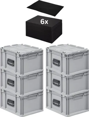 Produktbild von SuperSparSet 6x Eurobox NextGen Portable mit Rasterschaumstoff & Schaumstoffeinlage  Germany | HxBxT 23,5x30x40cm | 20 Liter | Eurobehälter, Transportbox, Transportbehälter, Stapelbehälter