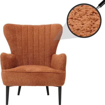 Immagine prodotto di Poltrona lounge HWC-K37, poltrona cocktail/orecchia poltrona imbottita retro vintage tessuto ciniglia (500g/m²) Oeko-Tex ~ arancione