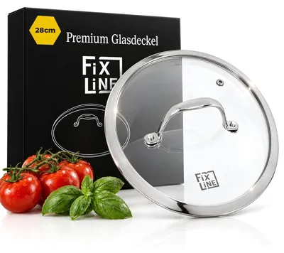 Produktbild von FIXLINE Glasdeckel 28 cm – Topf- und Pfannendeckel aus gehärtetem Glas mit Dampfauslass und Edelstahlrand