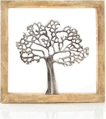 Produktbild von Wandhänger Lebensbaum quadratisch aus Metall im Holzrahmen - 31 cm- Wanddeko zum Aufhängen