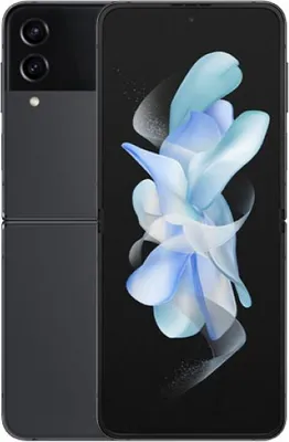 A product shot of a Samsung Galaxy Z Flip4 smartphone, shown in its folded state.