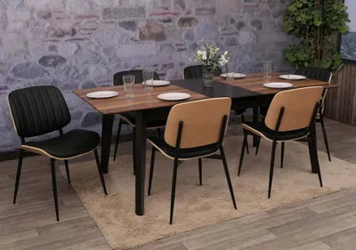 Produktbild von 6er-Set Esszimmerstuhl HWC-O44, Küchenstuhl Stuhl, Bugholz Kunstleder    natur, schwarz