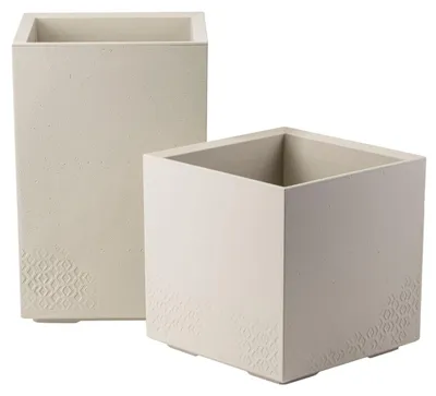 Obrázek produktu pro HowHomely | Květináč – květinový truhlík – květináč na kolečkách – sada 2 ks – béžová – betonový vzhled – 40 x 40 x 40 cm a 40 x 40 x 60 cm