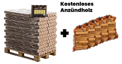 Produktbild von Palette Runde Buchen Briketts + 5 Säcke Anzündholz gratis