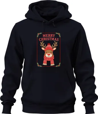 Produktbild von MERRY CHRISTMAS Weihnachtsrentier rote Nase Schal Norweger lustig Uni Hoodie Kapuzenpullover, Navy, M