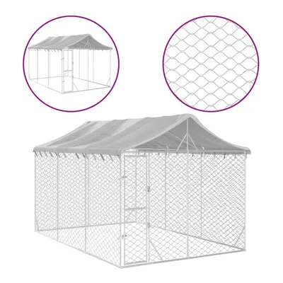 Productafbeelding van Hondenkennel met dak 3x4,5x2,5 m gegalvaniseerd staal zilver
