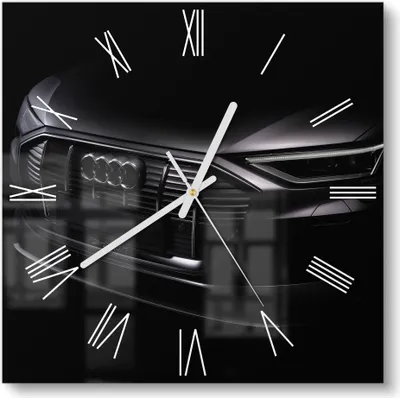 Produktbild von DEQORI Glasuhr 30x30 cm Römisch 'Audi Frontalaufnahme' Wanduhr Glas Uhr Design leise