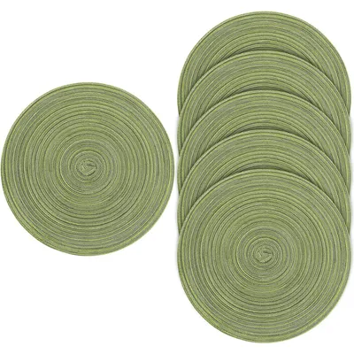 Produktbild von OKWISH 6er Set Tischsets Abwaschbar Rund, Platzsets Blau Geflochten, Schmutzabweisend, Hitzebeständig, Tischmatten, Platzdeckchen Abwaschbar, Grün