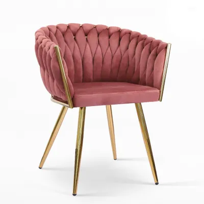 Image de Fauteuil design en velours avec pieds et accoudoirs dorés Versailles - Rose