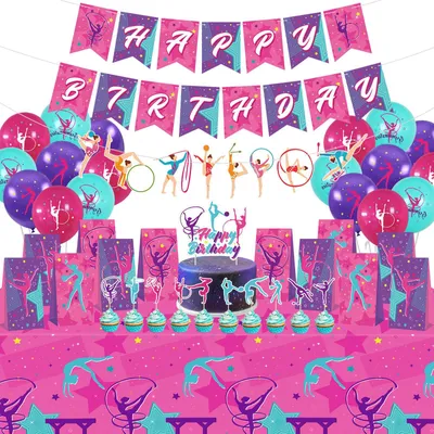 Turnen Geburtstagsdeko Set mit Banner, Tortenaufsätzen & Ballons