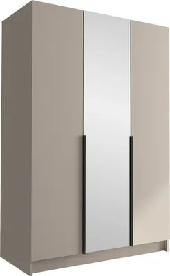 A three-door wardrobe with a mirrored center door.