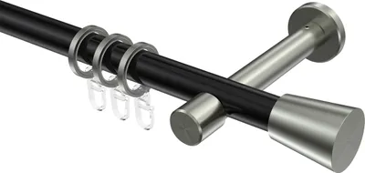 Produktbild von Interdeco Gardinenstange / Vorhangstange Schwarz / Edelstahl-Optik, Typ Prestige Sitra (Konus), 20 mm Ø 1-läufig, 480 cm