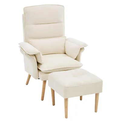 Produktbild von Merax Relaxsessel mit Hocker, 5-fach verstellbarer klassische sessel, Fernsehsessel mit Fußhocker & Kissen, Polstersessel, Leinen, Holzbeine, Beige