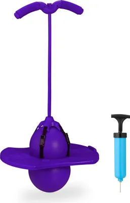 Immagine prodotto di Relaxdays Pogo Ball per bambini, fino a 100 kg, gioco da esterno, palla rimbalzante con maniglie, D x L x A: 74 x 39 x 29 cm, viola