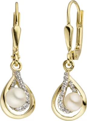 Produktbild von JOBO Ohrhänger 375 Gold Gelbgold 2 Süßwasser Perlen 24 Zirkonia Perlenohrringe