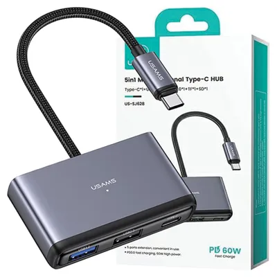 Zdjęcie produktu dla Adapter USAMS HUB 5w1 USB-C szary
