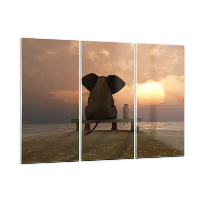 Produktbild von Bilder auf glas - Elefant Ufer Meer - 165x110cm - Glasbilder - Wandbilder - Kunstdruck - zum Aufhängen bereit - Wanddekoration aus Glas - Glas Bilder - Wandbild auf Glas - 3 Teile - GCE165x110-3555