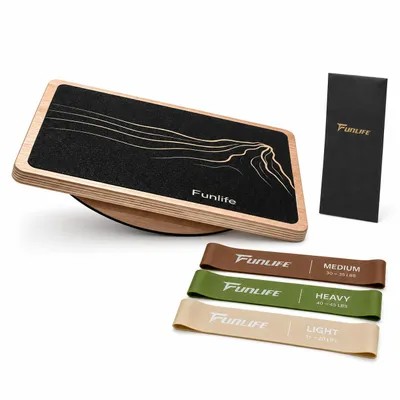 Produktbild von FunLife Bergdesign-Set Balance Board mit 3 Widerstandsbändern , Wippbrett für Gleichgewicht, Koordination und Homeoffice, rutschfest, 43 x 33 cm, KI-generiertes Bild