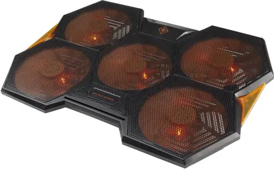 Produktbild von Deltaco Gaming Laptop-Kühler, 5x 140mm Lüfter, 1000-1300 U/Min, für Laptops bis 17,3 Zoll, Schwarz/Orange, 410x295x35mm, GAM-072, 2 unabhängige Gruppen, integrierter Ständer (2 Positionen)
