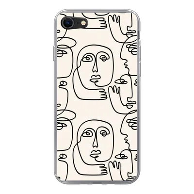 Produktbild von MuchoWow® Handyhülle Schutzhülle Hülle für iPhone SE 2020 Gesicht - Muster - Strichzeichnung Silikon Softcase Handy Hülle - Kartenbesitzer