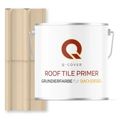 Produktbild von Grundierfarbe für Dachziegel Hellelfenbein RAL 1015 5 L | wetterfeste Dachbeschichtung | für Ziegel, Beton, Eternit | UV-beständig | Q-COVER