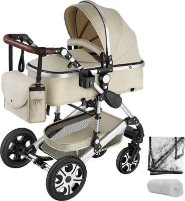 Produktbild von Kombi-Kinderwagen Mats 2 in 1, klappbar, mit 5-Punkt-Gurt, Bremse, Schutzbügel und Handschlaufe für 0 bis 36 Monate geeignet, Belastbarkeit 15 kg