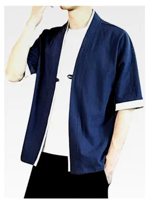 Produktbild von Herren Happi Kimono Haori Jacke Übergangsjacke Kurzarmshirt Offener Mantel Lockere Jacke Japanischer Frontmantel Traditionelle Samurai Kleidung Retro Hemden Einfarbig Freizeithemd