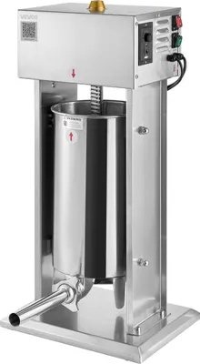 Productafbeelding van Elektrische worstvullingmachine, 15 kg capaciteit, verticale vleesvullingmachine met traploos snelheidsregelsysteem en voetpedaal, robuuste worstvullingmachine van roestvrij staal met 4 vulmonden, geschikt voor zowel commercieel als thuisgebruik