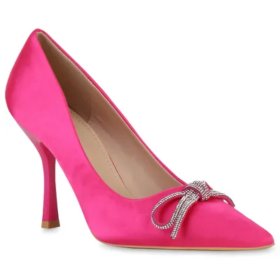 Produktbild von VAN HILL Damen Spitze Pumps Party Strass Schleifen Absatz-Schuhe 839897, Farbe: Fuchsia, Größe: 37