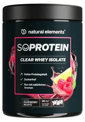 Produktbild von SoProtein Clear Whey Isolate - 600 g Pulver_für 20 Portionen / Raspberry Mojito