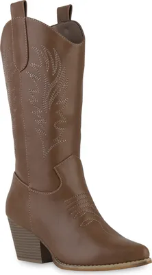 Produktbild von VAN HILL Damen Stiefel Cowboystiefel Stickereien Schuhe 839874, Farbe: Schlamm, Größe: 37