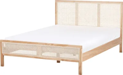Produktbild von BELIANI Bett Hellbraun aus Kiefernholz mit Wiener Geflecht 140 x 200 cm Lattenrost Hohes Kopfteil Modernes Design Schlafzimmer