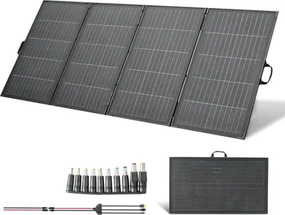 Immagine prodotto di SucceBuy Pannello solare pieghevole 400 W, modulo solare monocristallino 16BB di tipo N con cornice, efficienza 24%, IP67, caricatore solare con connessione MC4 e adattatore DC 10 in 1 per stazioni elettriche e campeggio