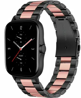 Produktbild von Strap-it Stahlarmband - Kompatibel mit Amazfit GTS 2 Armband Ersatzarmband Edelstahl - Gliederarmband mit Faltschließe - Hochwertiges Material - für Smartwatch 20mm Armband Schwarz / Rosa