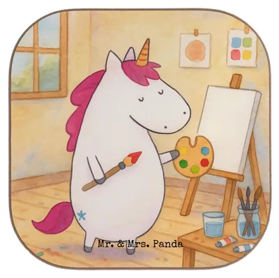 Produktbild von Mr. & Mrs. Panda Untersetzer Tasse Einhorn Künstler Design - Weiß - Geschenk, Farbe, Welt, Coaster, Deko, Englisch, Zeichnen, gläseruntersetzer, Malen, für Gläser, Glas