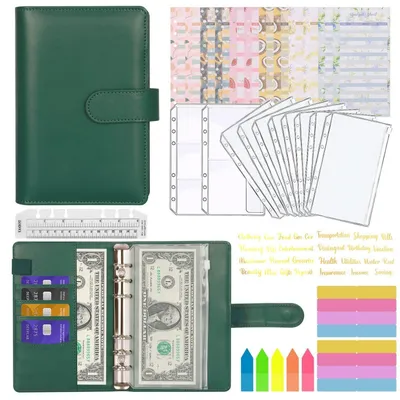 Produktbild von A6 Budget Binder 29-teilig Geld Organizer Dunkelgrün mit Zubehör