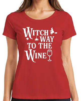 Immagine prodotto di Strega via del vino Halloween Streghe Vino Bicchiere Vino Regalo Donna Maglietta, Rosso, XL