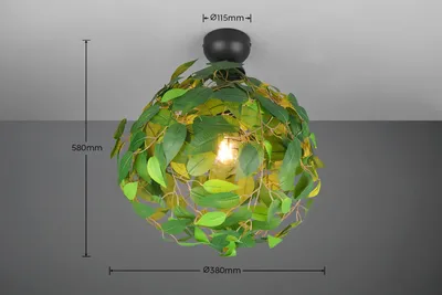 Image de Suspension LEAVY verte et noire, 1xE27x28W, plastique, dimensions : 58x38x38 cm, IP20, RL