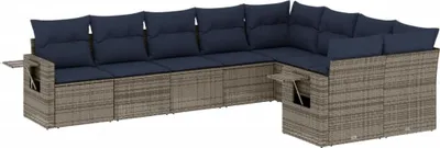 Produktbild von vidaXL 9-teiliges Gartensofa-Set mit Kissen, grau, Polyrattan