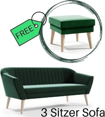 Zdjęcie produktu dla sofa 3-osobowa z nóżkami Skandynawska sofa zielona KRZESŁO GRATIS