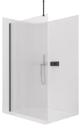 Obrázok produktu pre CERANO – Sprchový paravan Walk-in Onyx Top Round L/P – 8 mm – okrúhla opora – čierna matná, rýhované sklo – 150 × 200 cm