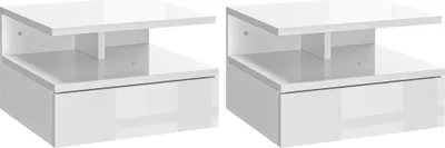 Image de Tables de chevet - suspendues au mur - lot de 2 - 2 tiroirs - bois - 35×32×22,5 cm - blanc